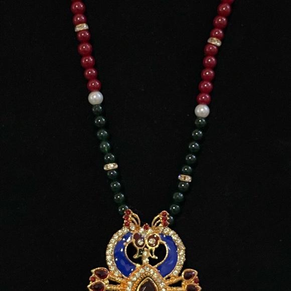 One gram 24 carat gold plated peacock design Necklace Set - Picture 4 of 7